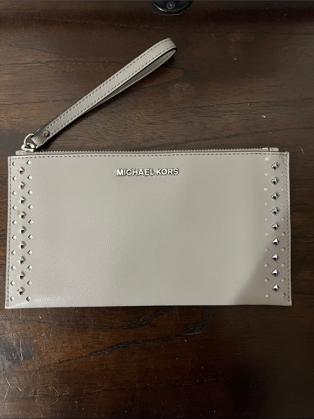Michael Kors Pale Gray Studded Wristlet Clutch